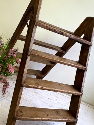 Pine-Wood Folding Step Ladder, the Netherlands, 1940s-WZZ-1437993