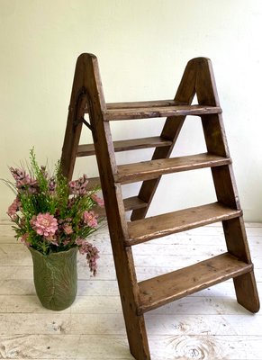 Pine-Wood Folding Step Ladder, the Netherlands, 1940s-WZZ-1437993