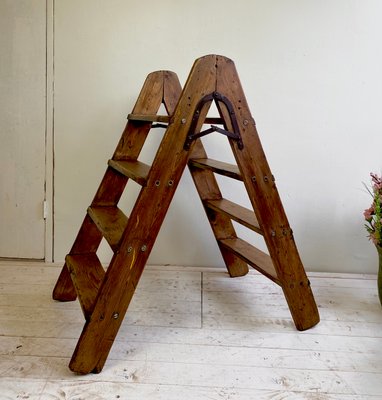 Pine-Wood Folding Step Ladder, the Netherlands, 1940s-WZZ-1437993