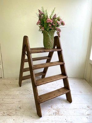 Pine-Wood Folding Step Ladder, the Netherlands, 1940s-WZZ-1437993