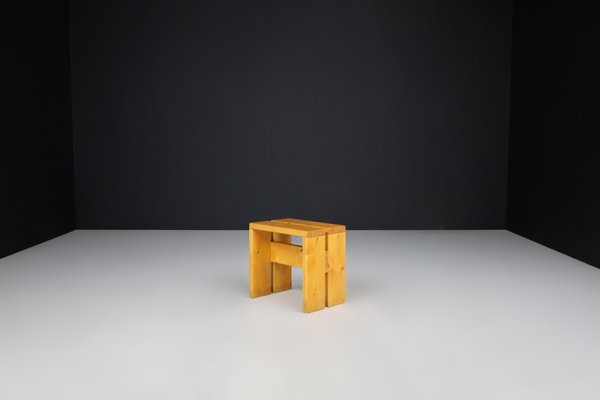 Pine Wood Stool attributed to Charlotte Perriand for Les Arcs, France, 1960s-TRW-1797124