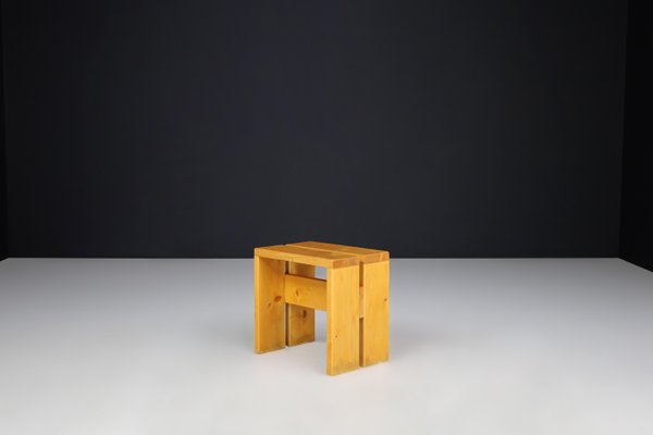 Pine Wood Stool attributed to Charlotte Perriand for Les Arcs, France, 1960s-TRW-1797124