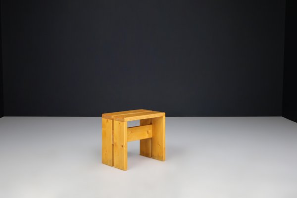 Pine Wood Stool attributed to Charlotte Perriand for Les Arcs, France, 1960s-TRW-1797124