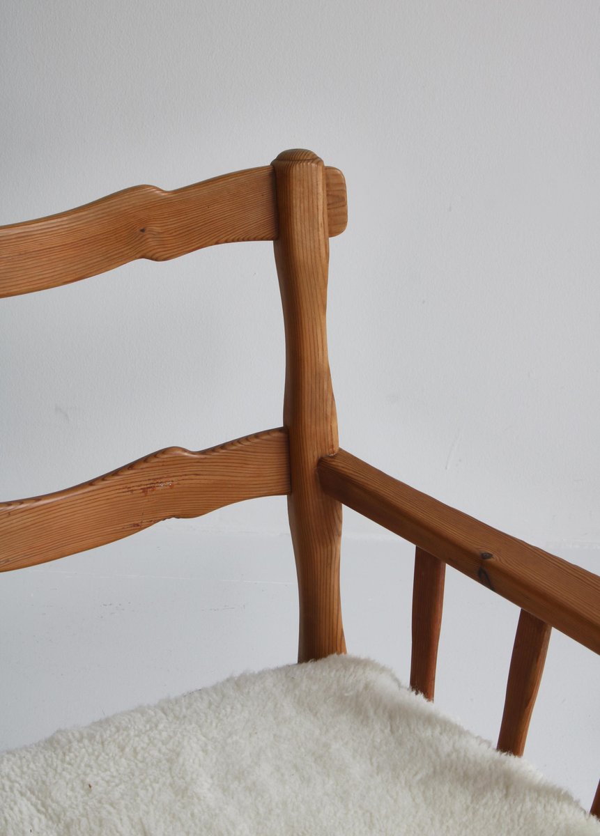 Pinewood & Sheepskin Lounge Chairs, Sweden, 1940s, Set of 2