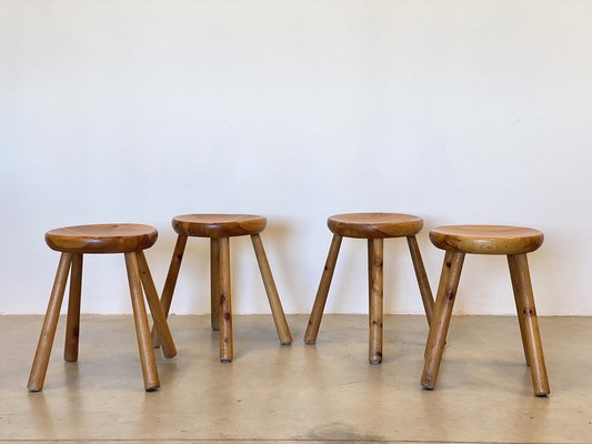 Pinewood Stools in the style of Charlotte Perriand, 1960s, Set of 4-NPC-1811963