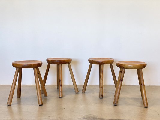 Pinewood Stools in the style of Charlotte Perriand, 1960s, Set of 4-NPC-1811963