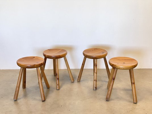 Pinewood Stools in the style of Charlotte Perriand, 1960s, Set of 4-NPC-1811963