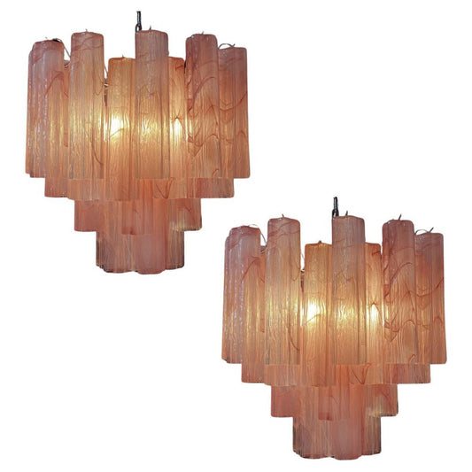 Pink Alabaster Murano Glass Tronchi Chandeliers, 1980s, Set of 2