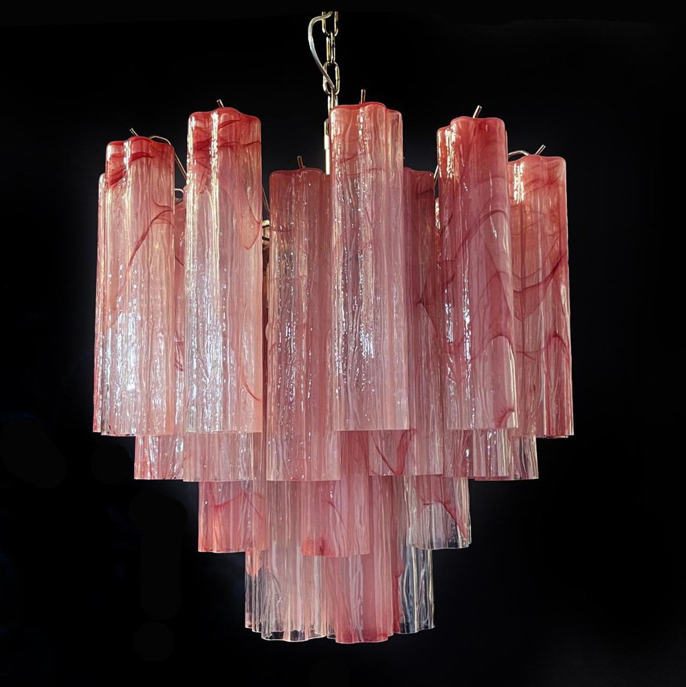 Pink Alabaster Murano Glass Tronchi Chandeliers, 1980s, Set of 2