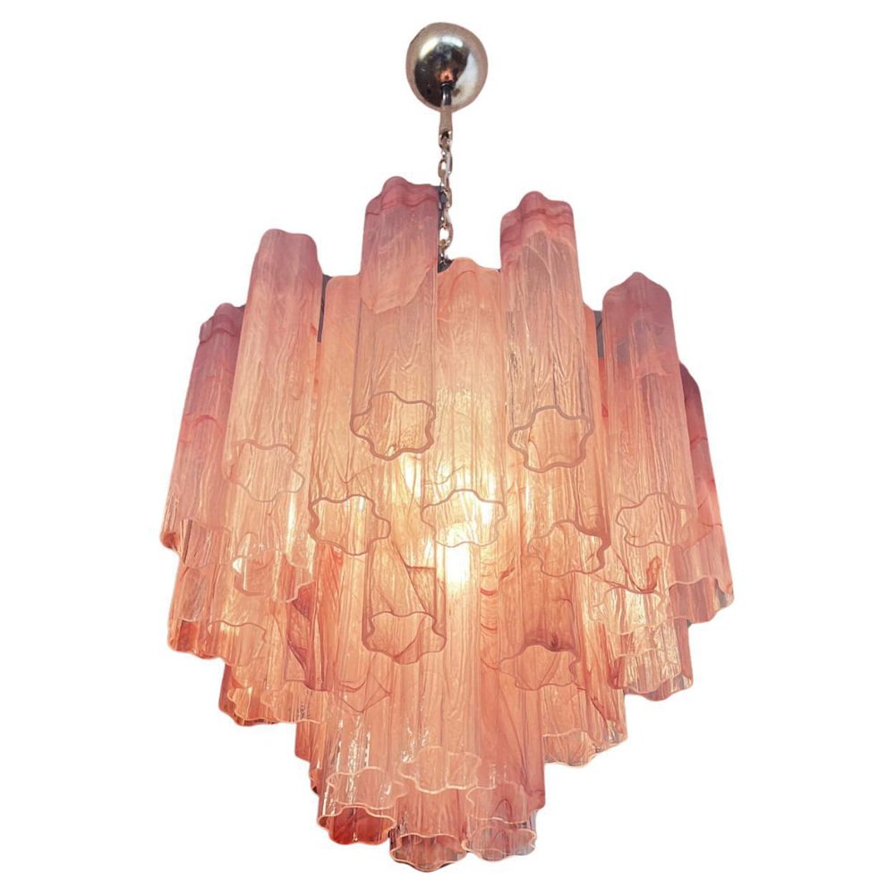 Pink Alabaster Murano Glass Tronchi Chandeliers, 1980s, Set of 2