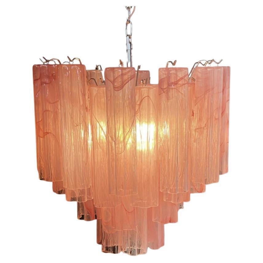 Pink Alabaster Murano Glass Tronchi Chandeliers, 1980s, Set of 3