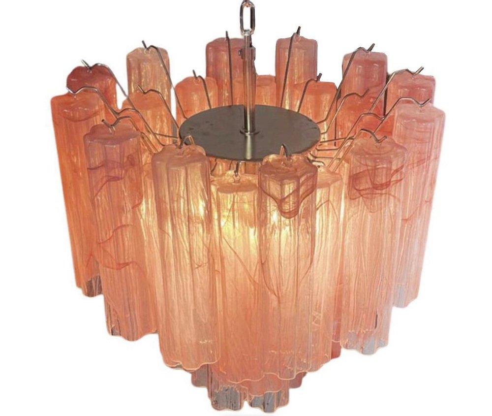 Pink Alabaster Murano Glass Tronchi Chandeliers, 1980s, Set of 3