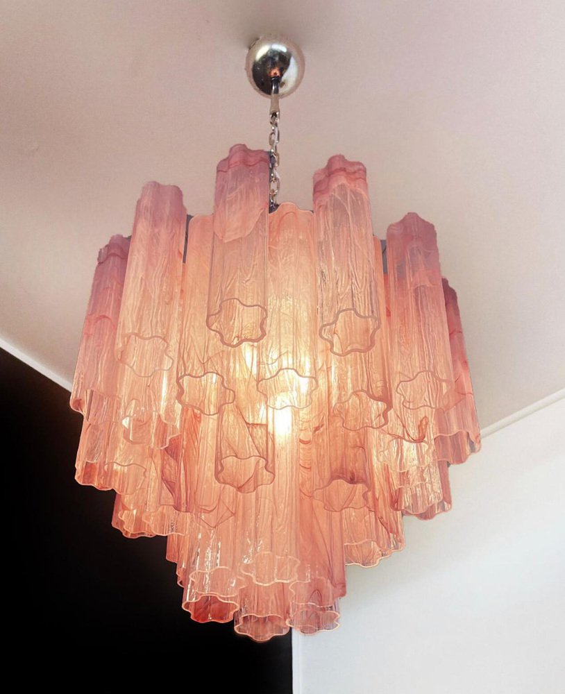 Pink Alabaster Murano Glass Tronchi Chandeliers, 1980s, Set of 3