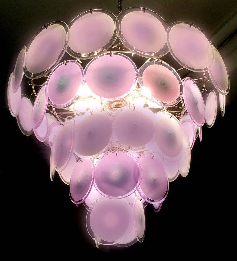 Pink Amethyst Murano Disc Chandelier, 1970s