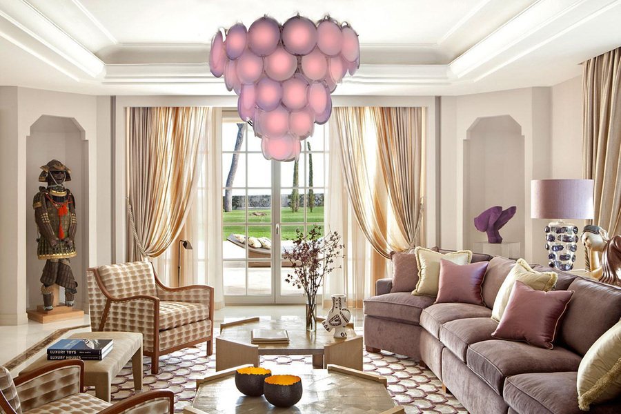 Pink Amethyst Murano Disc Chandelier, 1970s