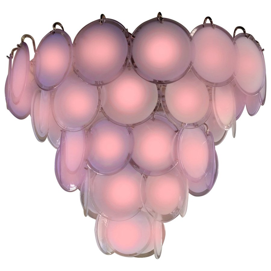 Pink Amethyst Murano Disc Chandelier, 1970s