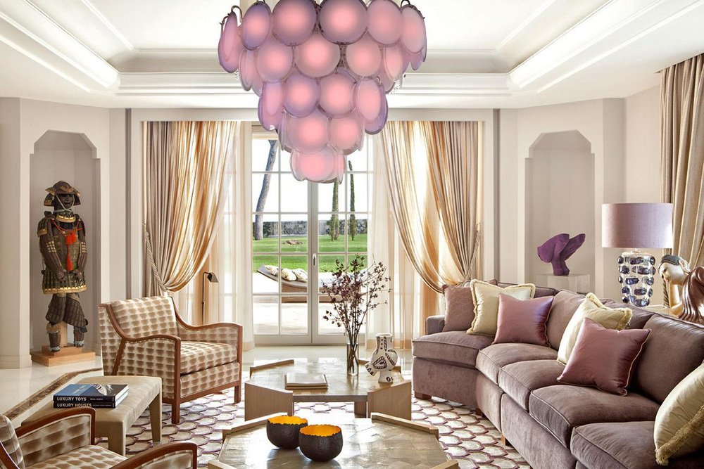 Pink Amethyst Murano Disc Chandelier, 1970s