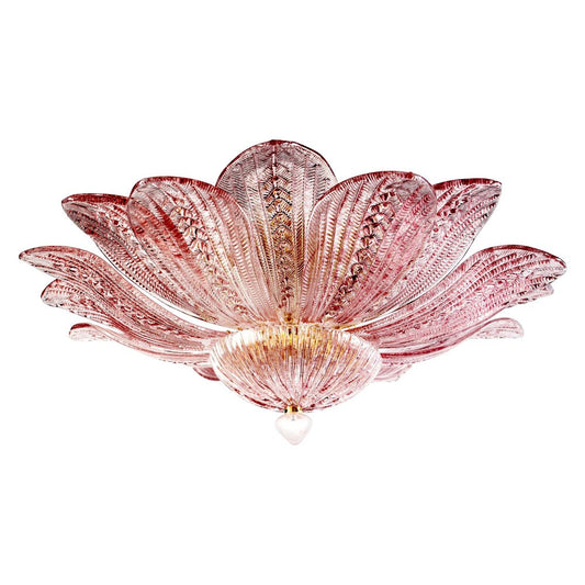 Pink Amethyst Murano Glass Leave Ceiling Light