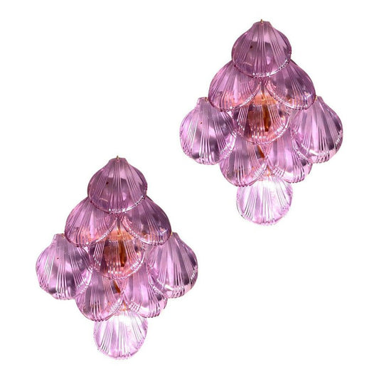 Pink Amethyst Shell Murano Glass Sconces, 1980, Set of 2