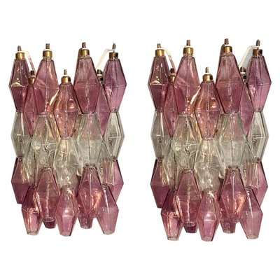 Pink and Clear Poliedri Sconces by Carlo Scarpa for Venini, 1980s, Set of 2-MBH-1732595