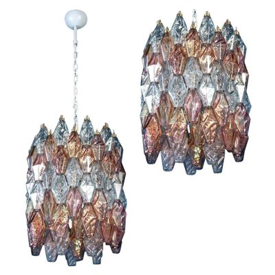 Pink and Light Blue Poliedri Chandeliers, 1970, Set of 2-MBH-1032460