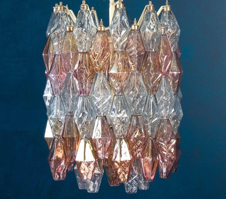 Pink and Light Blue Poliedri Chandeliers, 1970, Set of 2-MBH-1032460