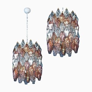 Pink and Light Blue Poliedri Chandeliers, 1970, Set of 2-MBH-1032460