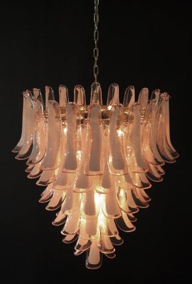 Pink and White Murano Glass Petal Chandeliers, Italy, 1980s, Set of 2-MBH-1032508