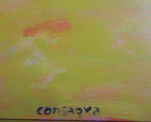 Pink and Yellow Composition - Original Tempera by P. Consagra - 1973 1973-ZCI-756379