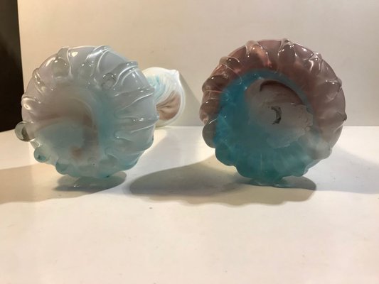 Pink, Blue and White Twisted Murano Glass Vases, 1940s, Set of 2-LCR-838730