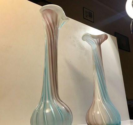 Pink, Blue and White Twisted Murano Glass Vases, 1940s, Set of 2-LCR-838730