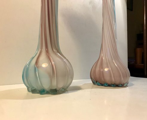 Pink, Blue and White Twisted Murano Glass Vases, 1940s, Set of 2-LCR-838730