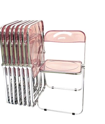 Pink Chrome Framed Chairs from Castelli, 1970s, Set of 8-JDR-1808342