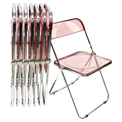 Pink Chrome Framed Chairs from Castelli, 1970s, Set of 8-JDR-1808342