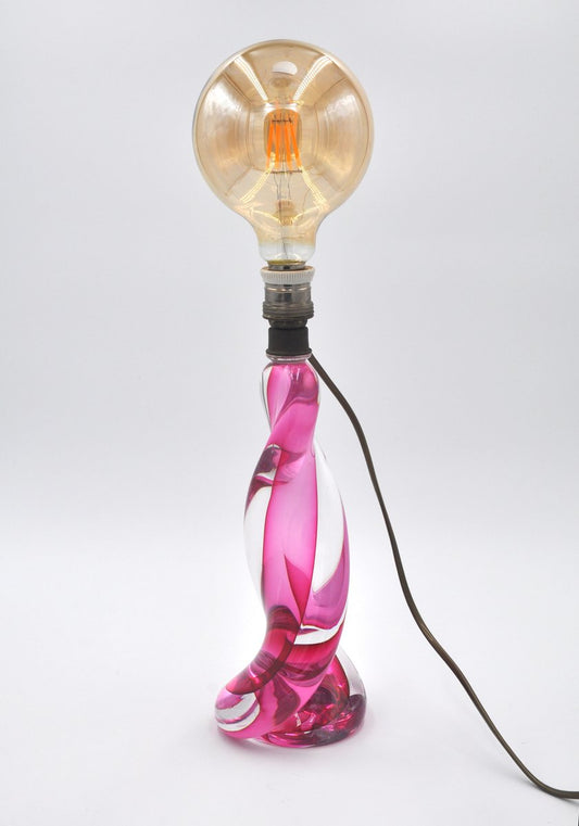 Pink & Clear Crystal Eclair Table Lamp from Val Saint Lambert