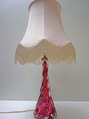 Pink & Clear Crystal Glass Twisted Table Lamp from Val St Lambert, 1950s-EA-1772710