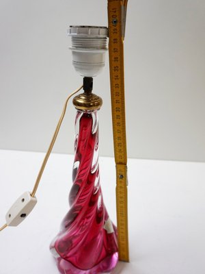 Pink & Clear Crystal Glass Twisted Table Lamp from Val St Lambert, 1950s-EA-1772710