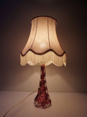 Pink & Clear Crystal Glass Twisted Table Lamp from Val St Lambert, 1950s-EA-1772710