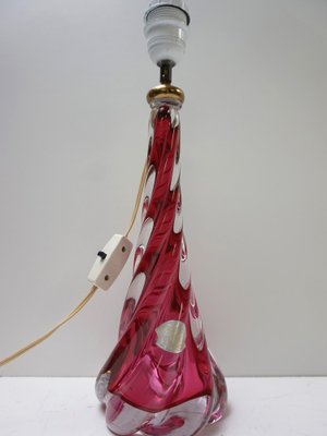 Pink & Clear Crystal Glass Twisted Table Lamp from Val St Lambert, 1950s-EA-1772710