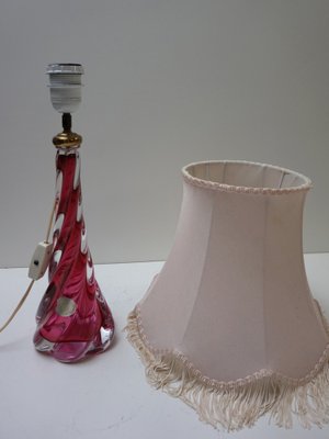 Pink & Clear Crystal Glass Twisted Table Lamp from Val St Lambert, 1950s-EA-1772710