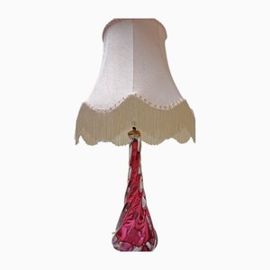 Pink & Clear Crystal Glass Twisted Table Lamp from Val St Lambert, 1950s-EA-1772710