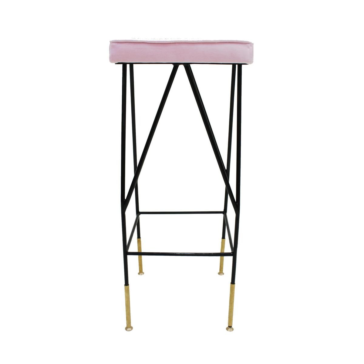 Pink Cotton Velvet and Black Lacquered Metal Italian Stool