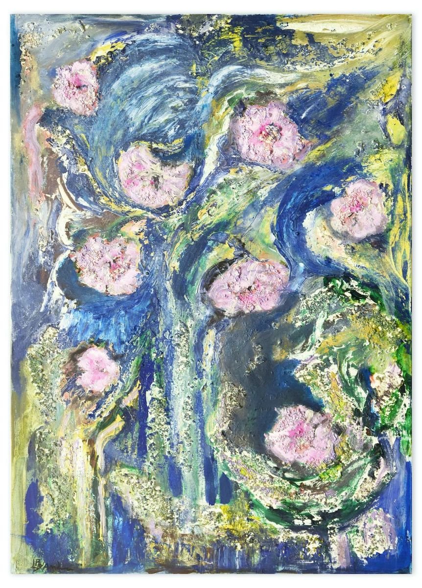 Pink Flowers - Original Oil on Canvas by Laura D'Andrea - 2010s 2010s