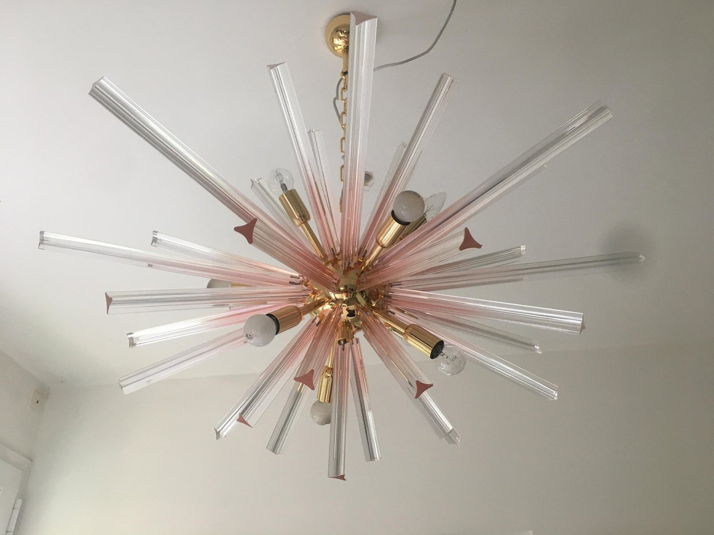 Pink Gradient Murano Glass Oval Triedro Sputnik Chandelier from Murano Glass from Murano Glass