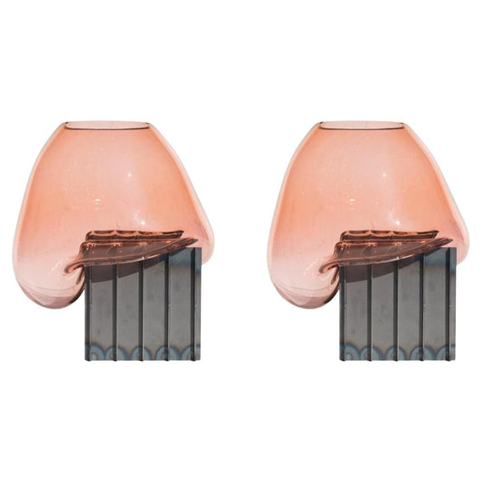 Pink Grid Table Vases by Studio Thier & Van Daalen, Set of 2