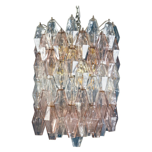 Pink & Ice Poliedri Chandelier attributed to Carlo Scarpa from Venini, 1955