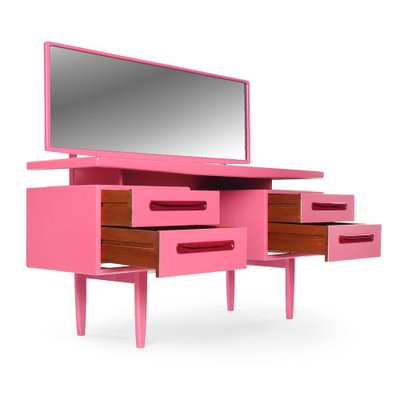 Pink Lacquered Wood Dressing Table with 4-Drawers, 1960s-NQ-668673