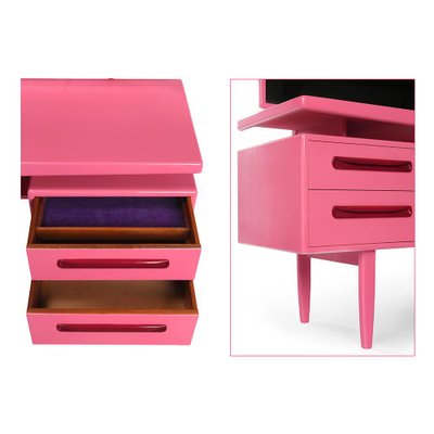 Pink Lacquered Wood Dressing Table with 4-Drawers, 1960s-NQ-668673