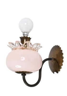 Pink Murano Glass and Brass Sconces in the style of Archimede Seguso, 1940s, Set of 2-JDR-1369951