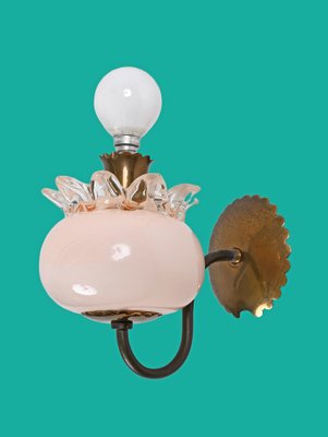 Pink Murano Glass and Brass Sconces in the style of Archimede Seguso, 1940s, Set of 2-JDR-1369951